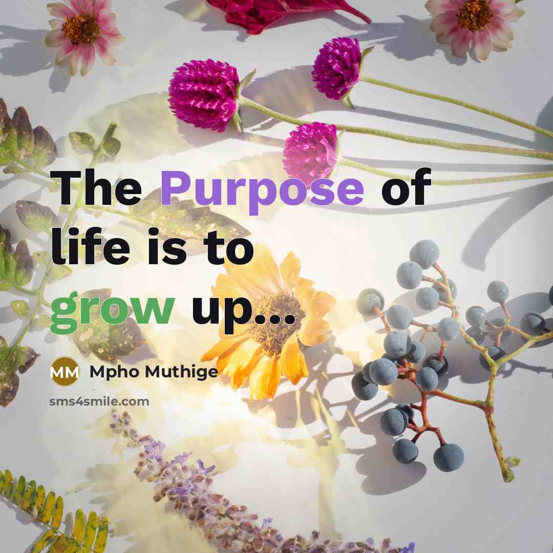 “The Purpose of life is to grow up...” quote by Mpho Muthige