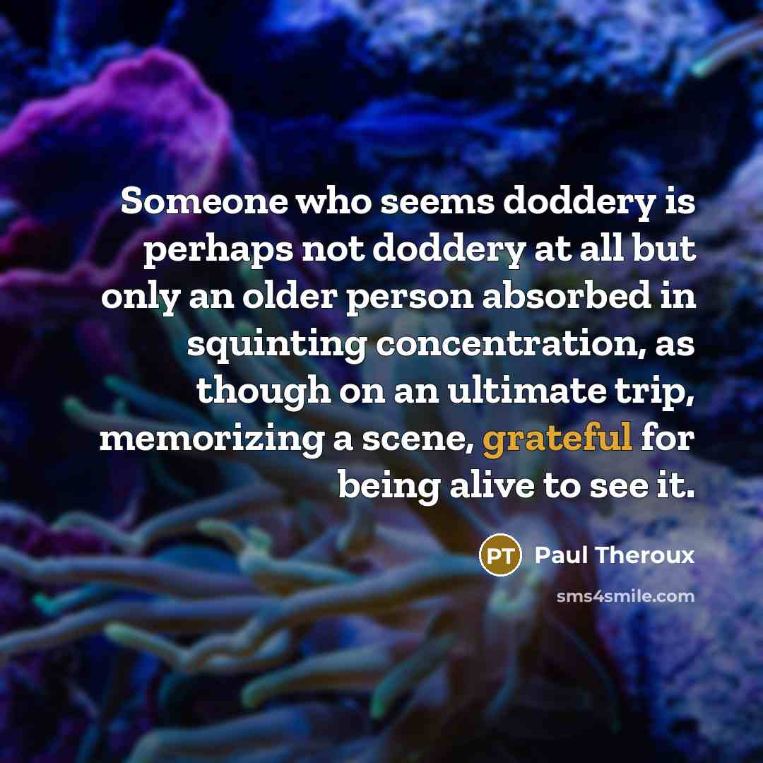 “Someone who seems doddery is perhaps not doddery at all…” quote by Paul Theroux