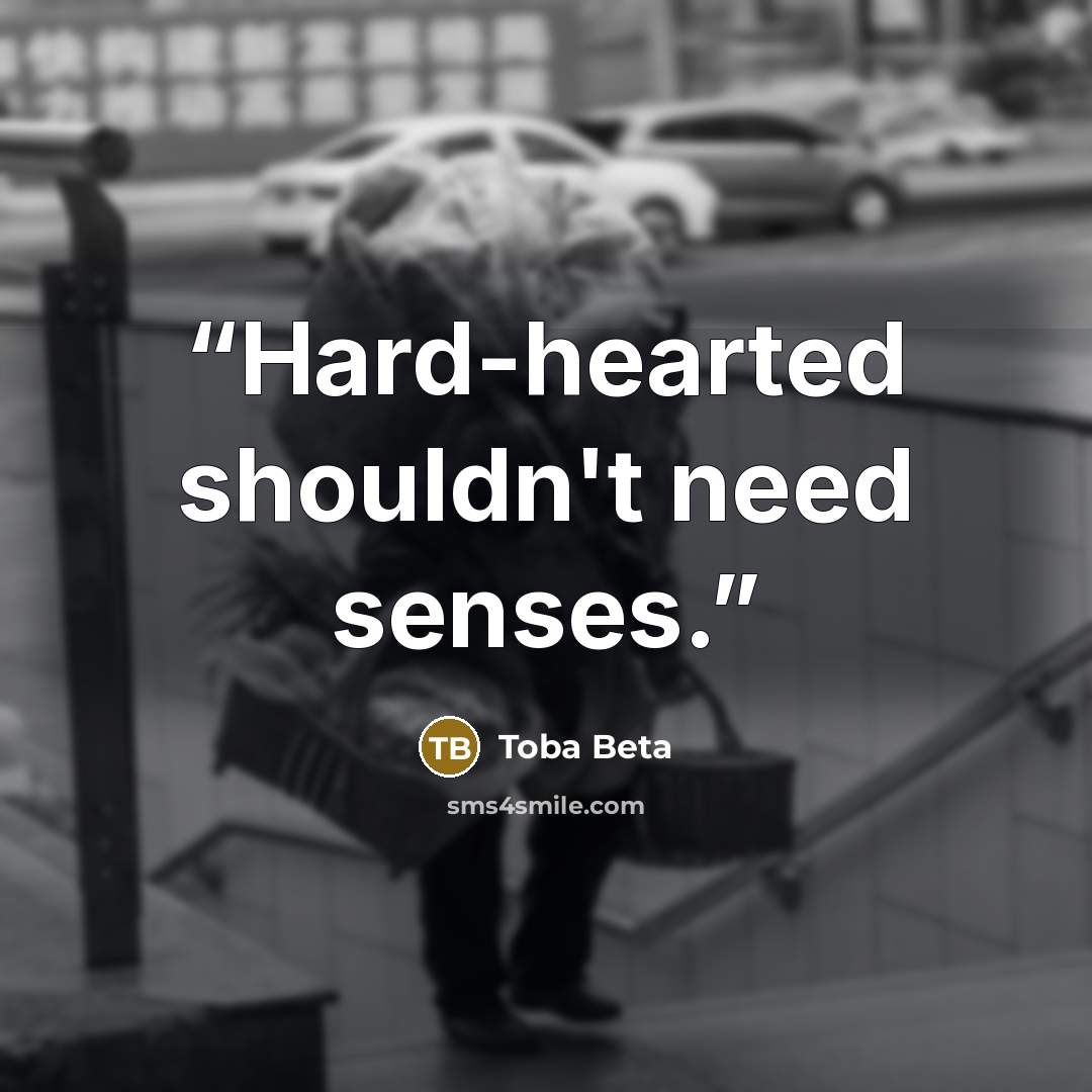 “Hard-hearted shouldn't need senses.” quote by Toba Beta