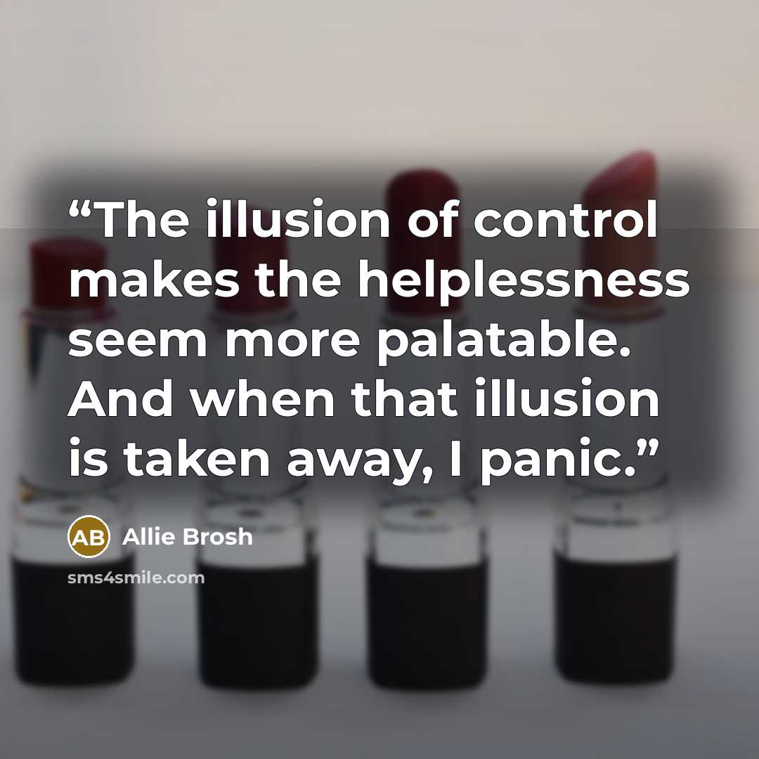 “The illusion of control makes the helplessness seem more palatable. And when that illusion is taken away, I panic.” quote by Allie Brosh