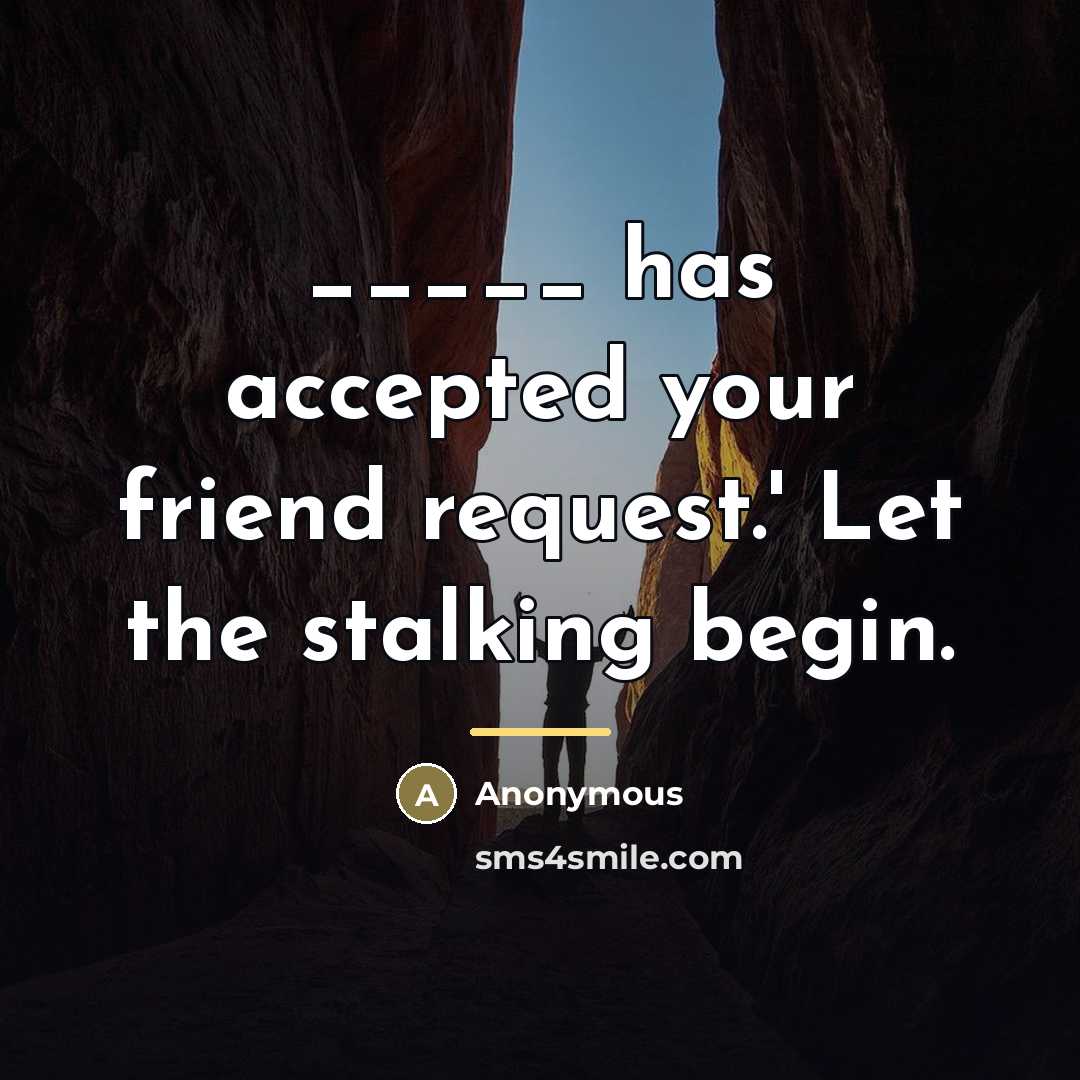 “_____ has accepted your friend request.' Let the stalking begin.…” quote by Anonymous