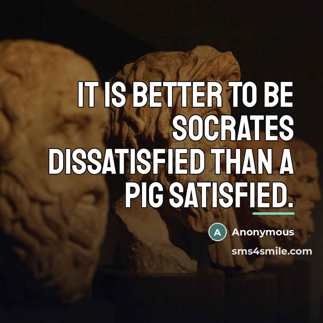“It is better to be Socrates dissatisfied than a pig…” quote by Anonymous