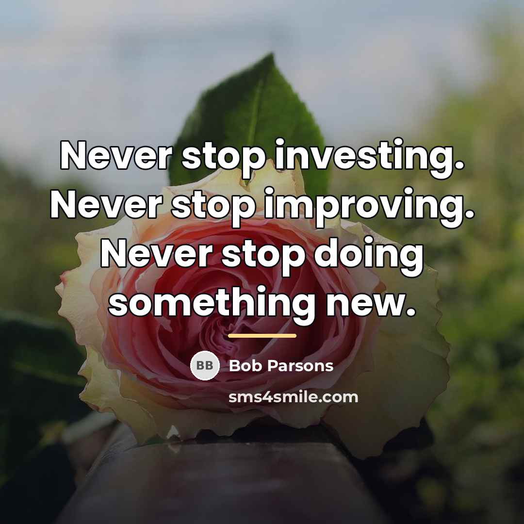 “Never stop investing. Never stop improving. Never stop doing something…” quote by Bob Parsons