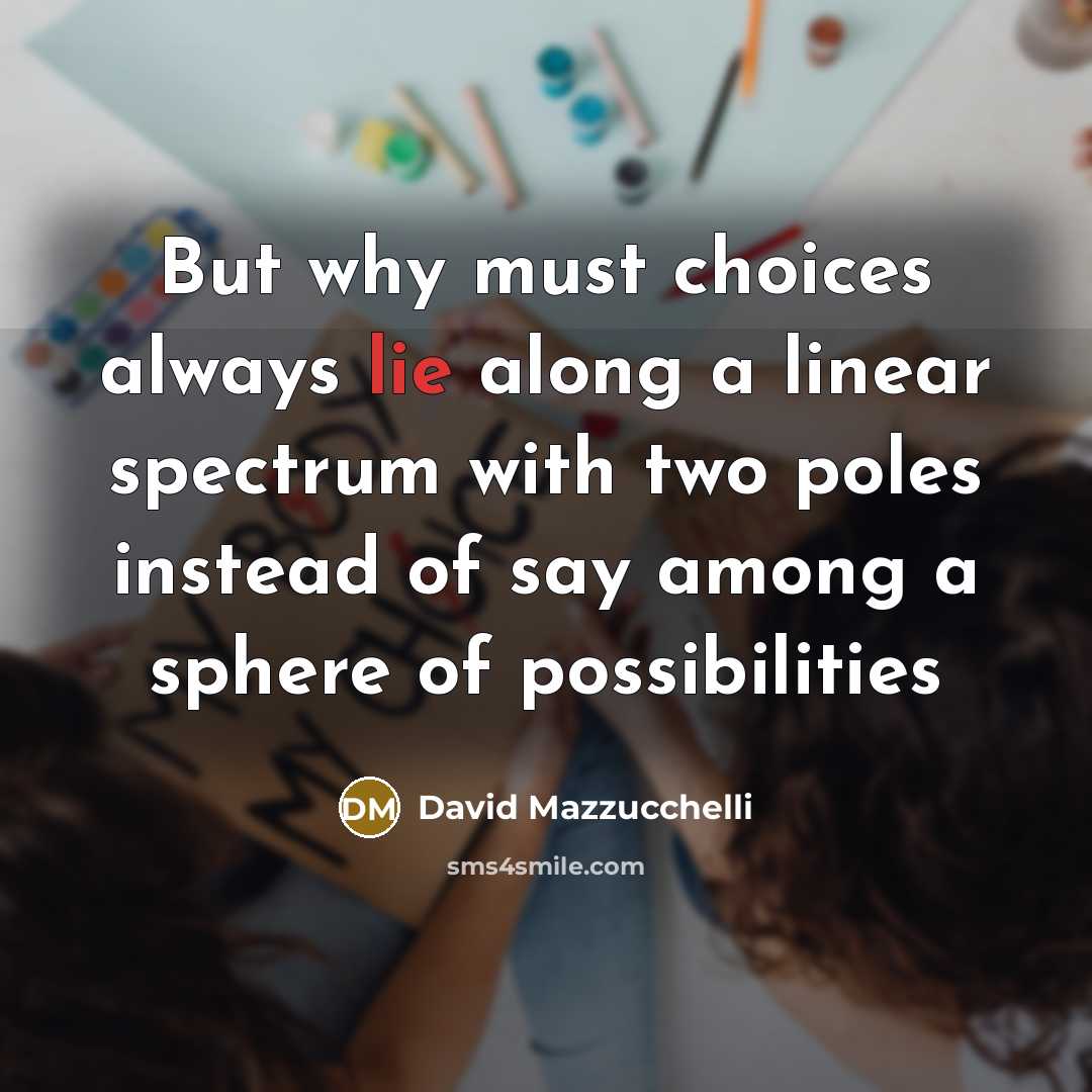 “But why must choices always lie along a linear spectrum…” quote by David Mazzucchelli