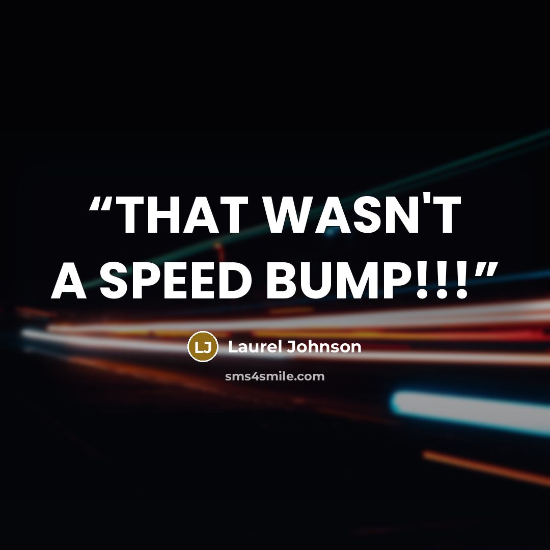 “THAT WASN'T A SPEED BUMP!!!” quote by Laurel Johnson
