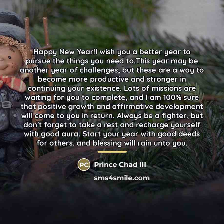 “Happy New Year!I wish you a better year to pursue…” quote by Prince Chad III