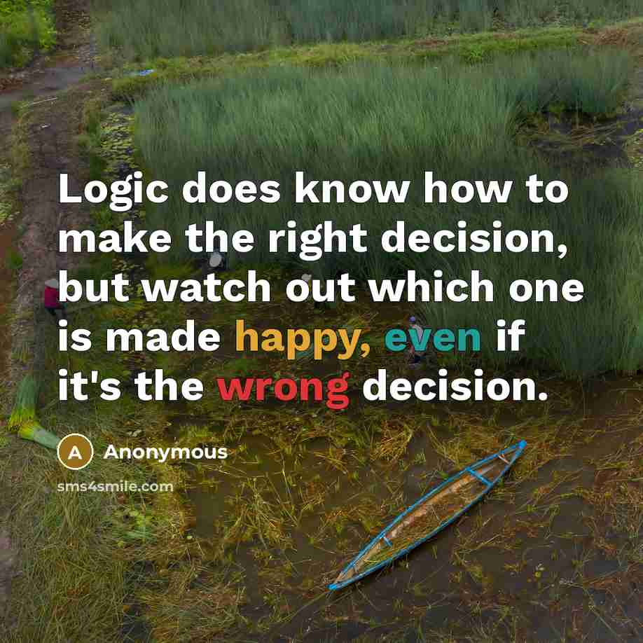 “Logic does know how to make the right decision, but watch out which one is made happy, even if it's the wrong decision.” quote by Anonymous