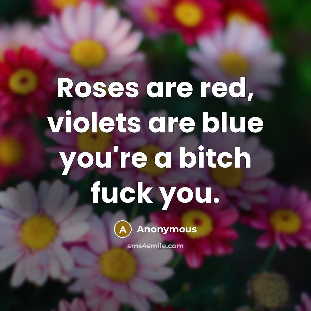 “Roses are red, violets are blue you're a bitch fuck…” quote by Anonymous
