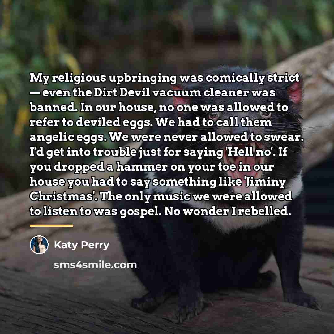 “My religious upbringing was comically strict — even the Dirt…” quote by Katy Perry
