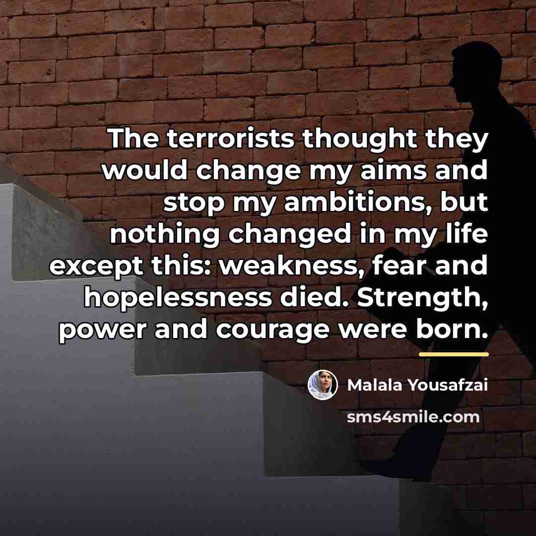 “The terrorists thought they would change my aims and stop…” quote by Malala Yousafzai