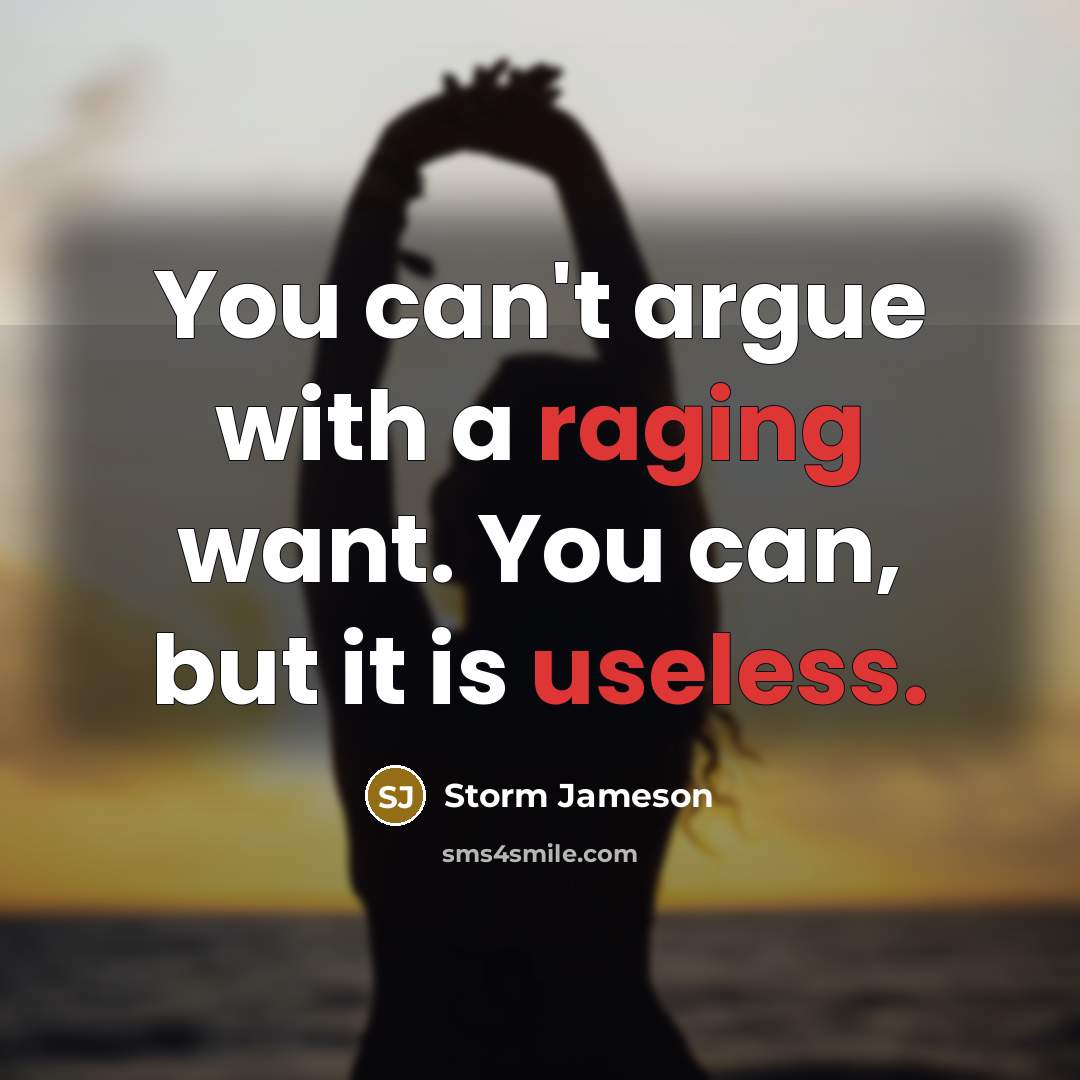 “You can't argue with a raging want. You can, but it is useless.” quote by Storm Jameson