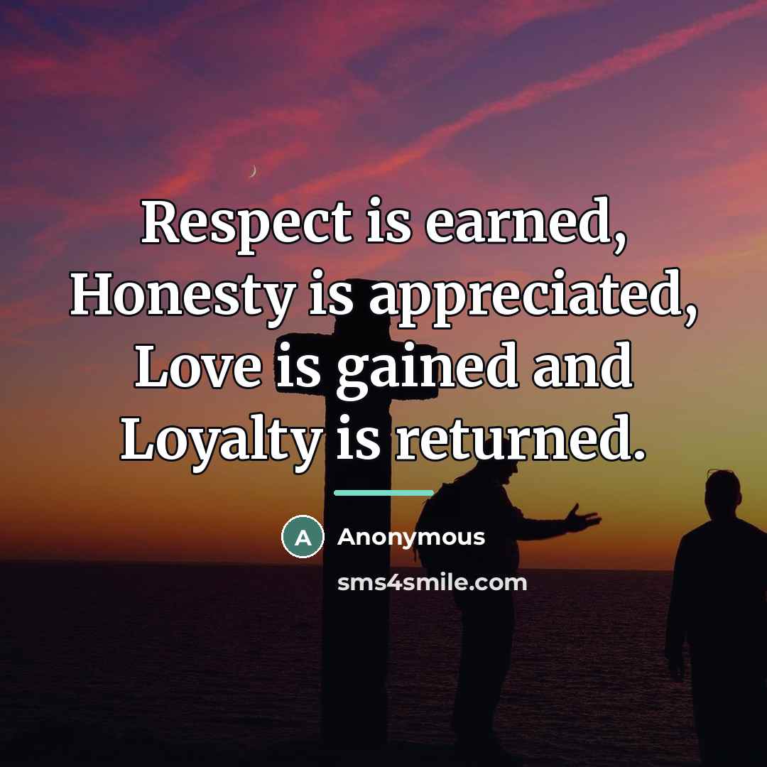 “Respect is earned, Honesty is appreciated, Love is gained and…” quote by Anonymous