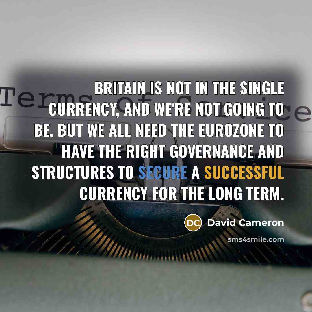 “Britain is not in the single currency, and we're not…” quote by David Cameron