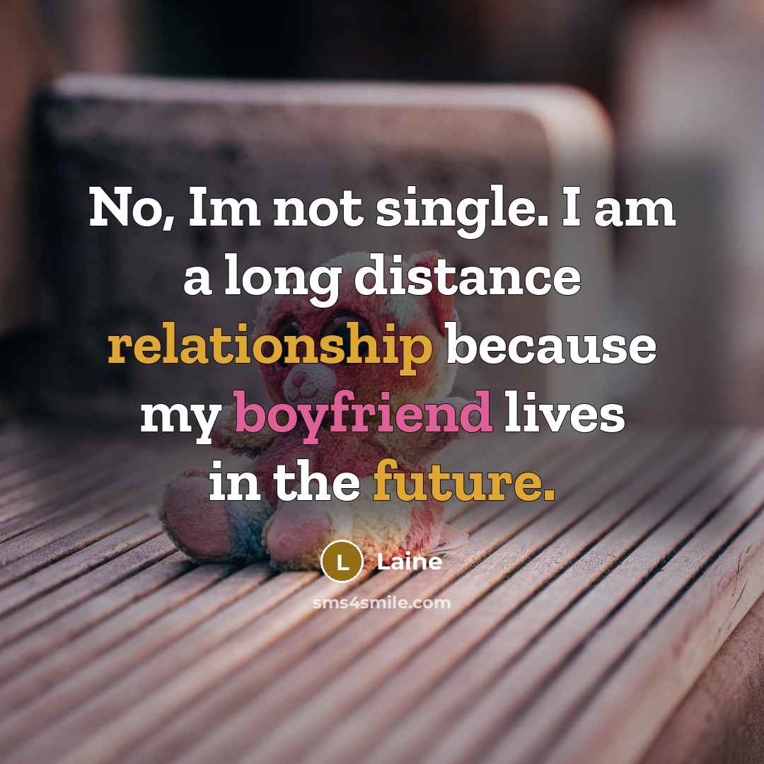 “No, Im not single. I am a long distance relationship because my boyfriend lives in the future.” quote by Laine