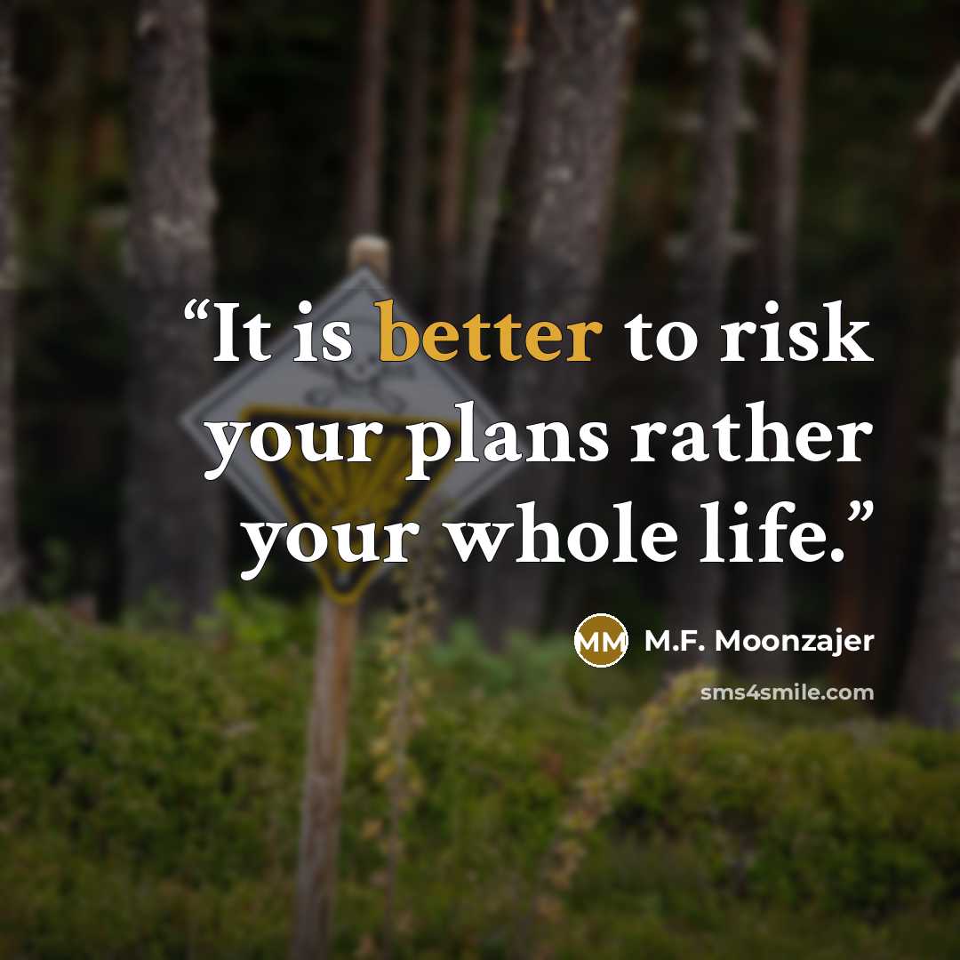 “It is better to risk your plans rather your whole life.” quote by M.F. Moonzajer