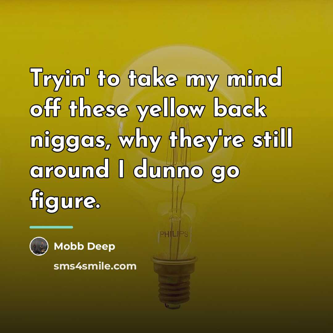 “Tryin' to take my mind off these yellow back niggas,…” quote by Mobb Deep