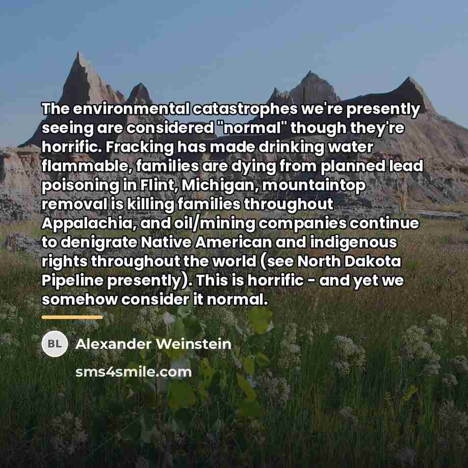“The environmental catastrophes we're presently seeing are considered "normal" though…” quote by Alexander Weinstein