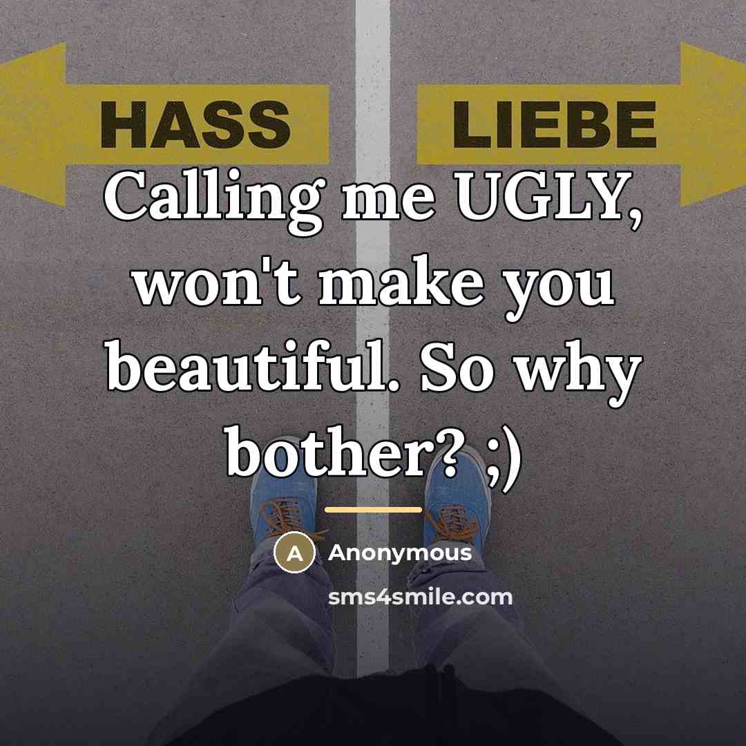 “Calling me UGLY, won't make you beautiful. So why bother?…” quote by Anonymous