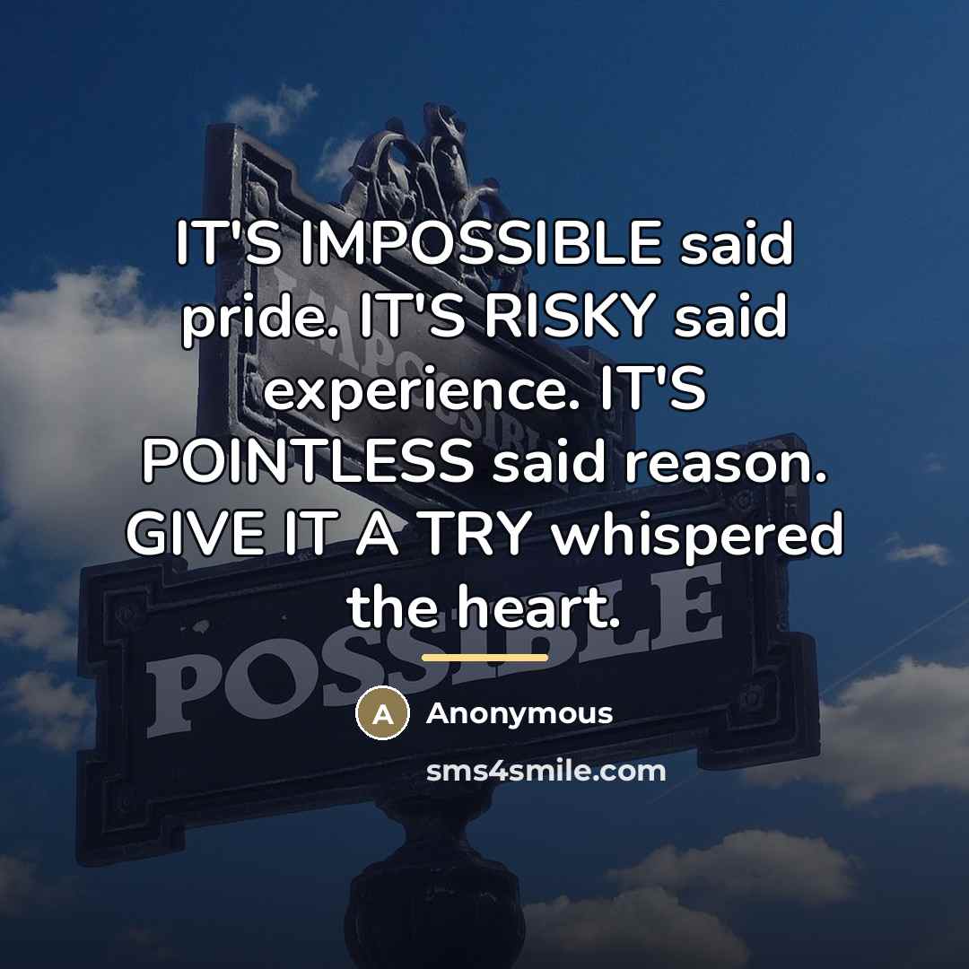“IT'S IMPOSSIBLE said pride. IT'S RISKY said experience. IT'S POINTLESS…” quote by Anonymous