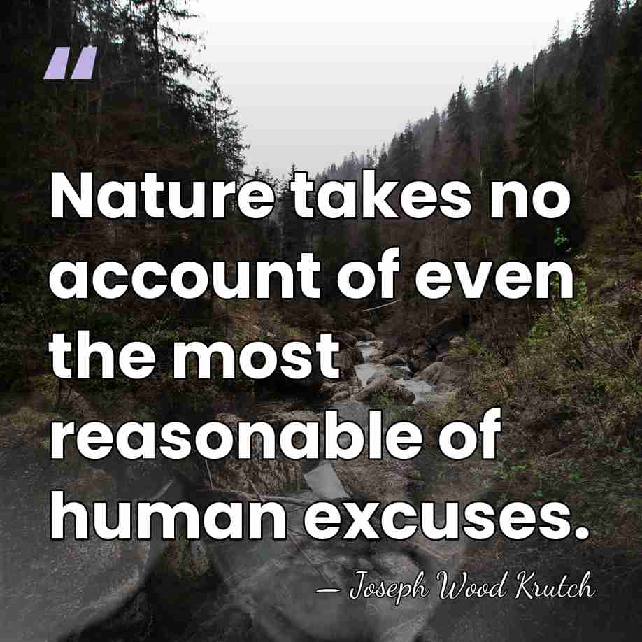 Nature takes no account of even the most reasonable of human excuses. - Joseph Wood Krutch