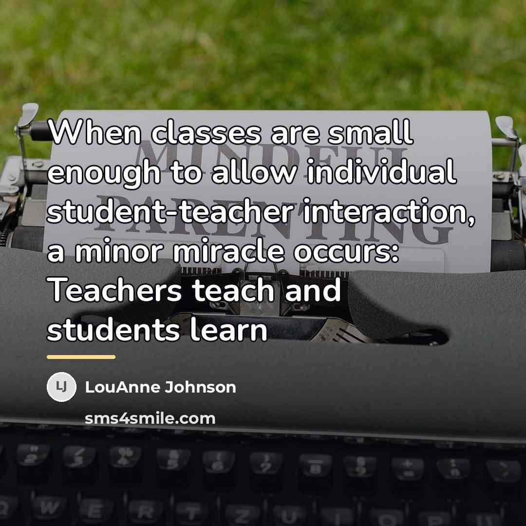 “When classes are small enough to allow individual student-teacher interaction,…” quote by LouAnne Johnson