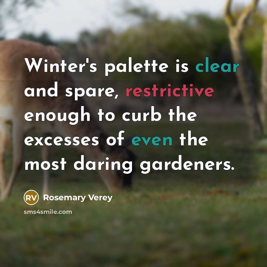 “Winter's palette is clear and spare, restrictive enough to curb…” quote by Rosemary Verey