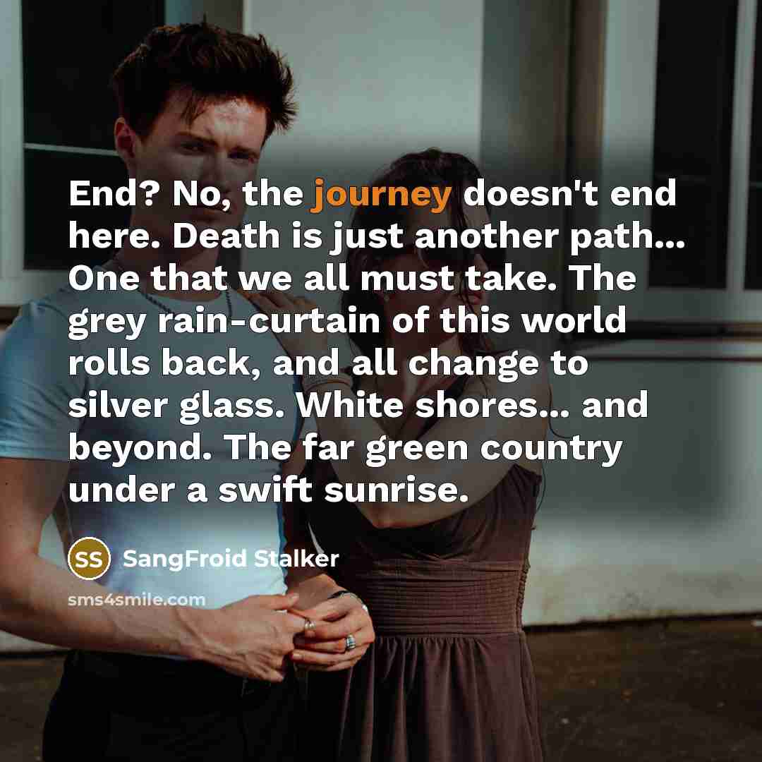 “End? No, the journey doesn't end here. Death is just…” quote by SangFroid Stalker