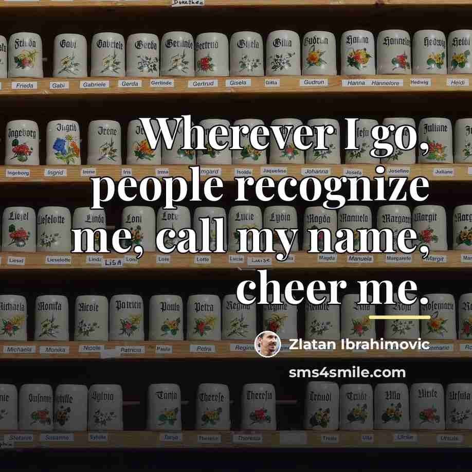 “Wherever I go, people recognize me, call my name, cheer…” quote by Zlatan Ibrahimovic