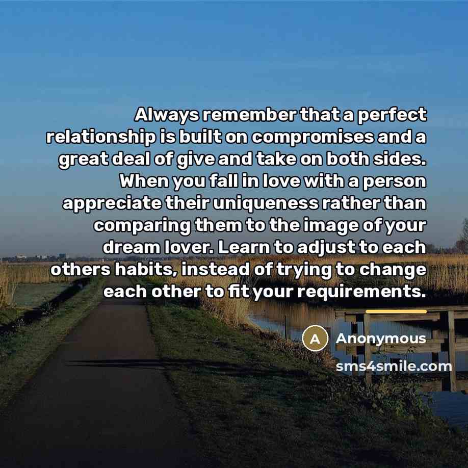 “Always remember that a perfect relationship is built on compromises…” quote by Anonymous