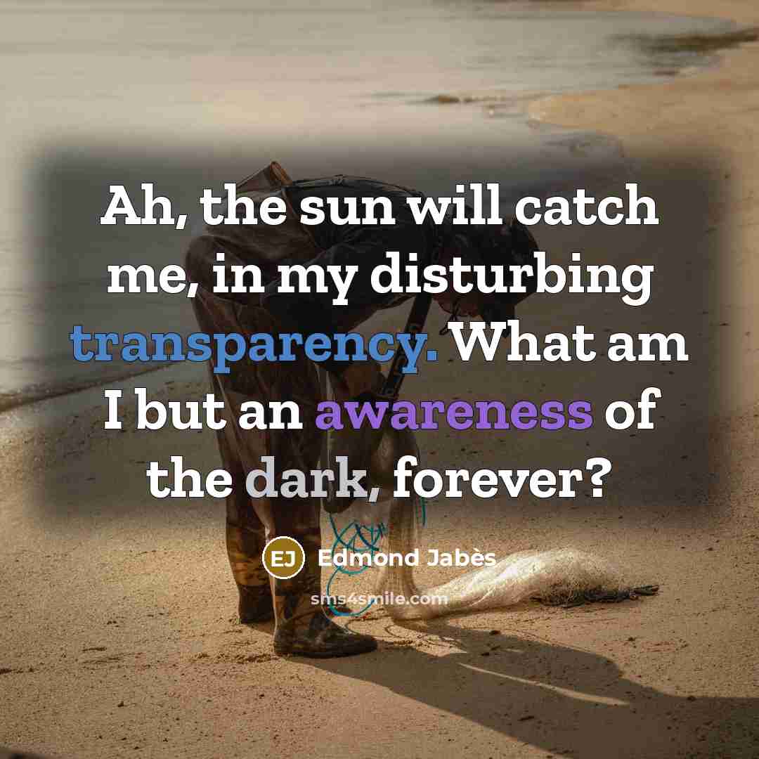 “Ah, the sun will catch me, in my disturbing transparency.…” quote by Edmond Jabes