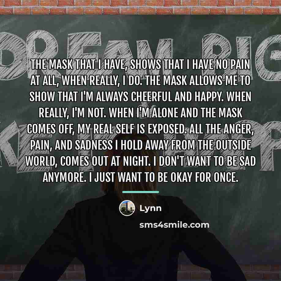 “The mask that I have, shows that I have no…” quote by Lynn