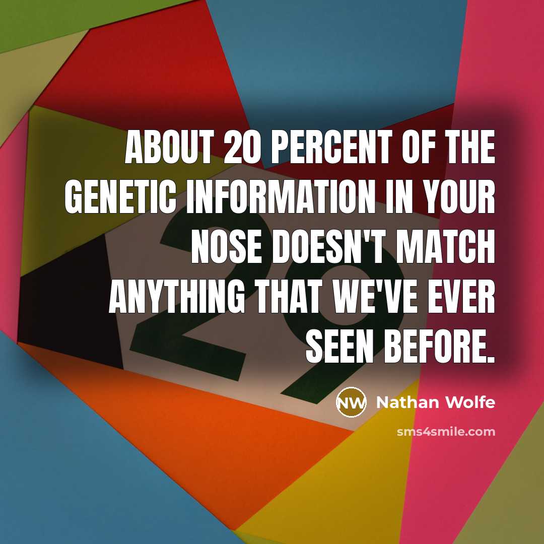 “About 20 percent of the genetic information in your nose doesn't match anything that we've ever seen before.” quote by Nathan Wolfe