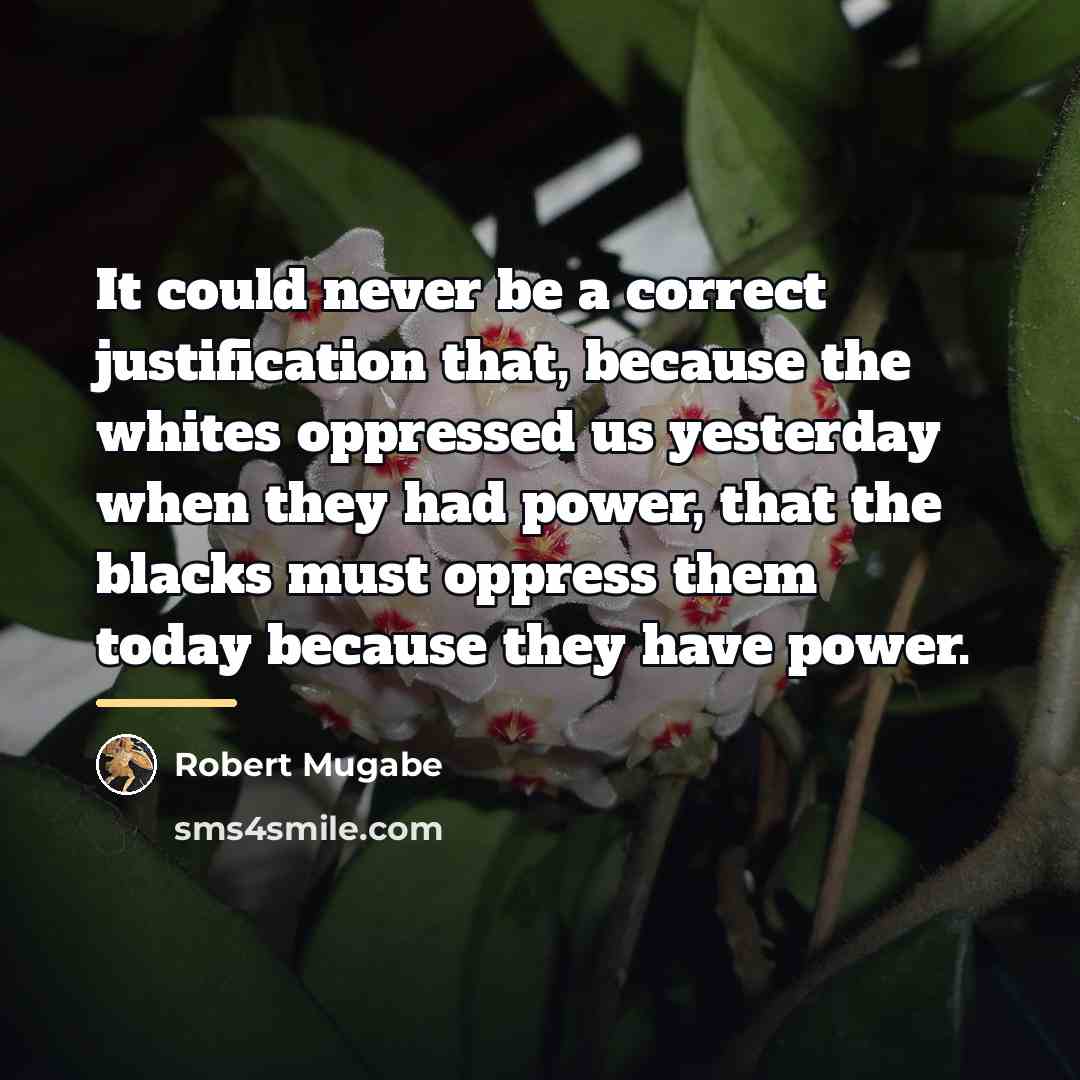 “It could never be a correct justification that, because the…” quote by Robert Mugabe