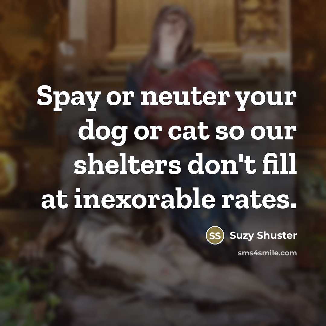 “Spay or neuter your dog or cat so our shelters…” quote by Suzy Shuster