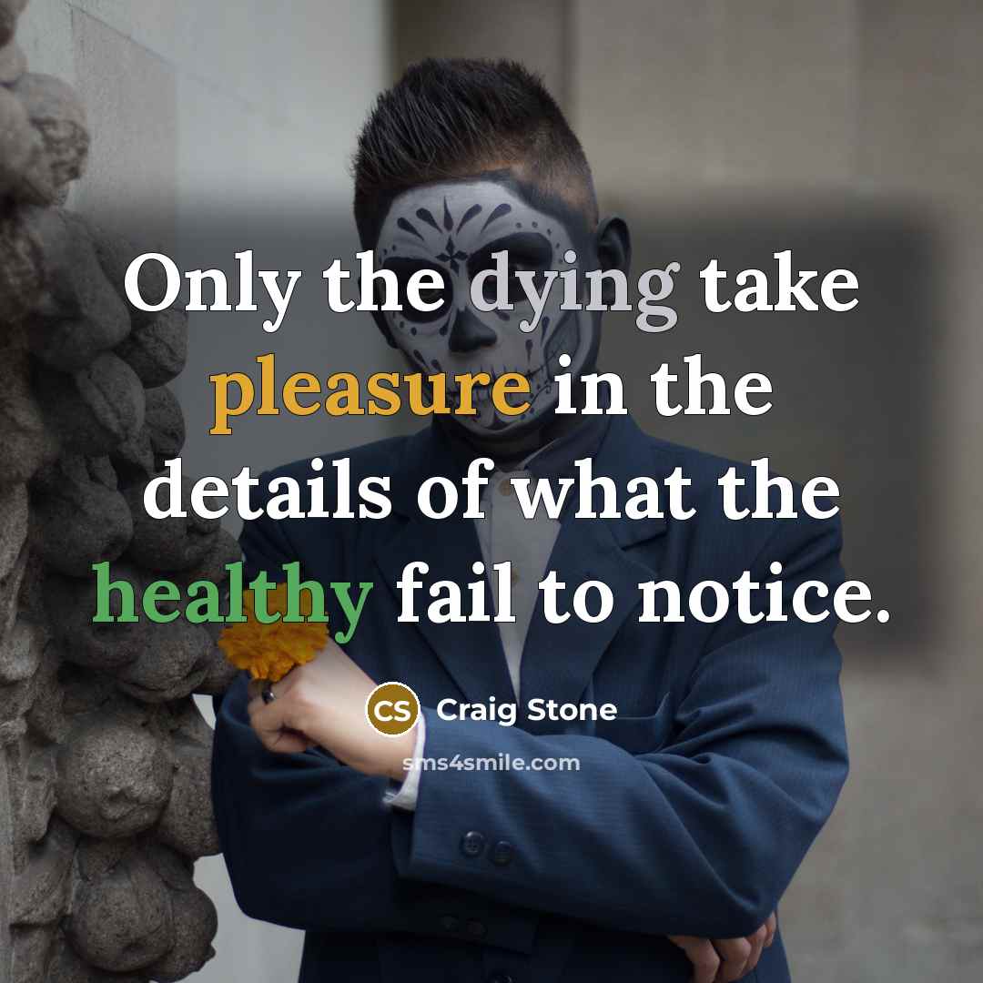 “Only the dying take pleasure in the details of what…” quote by Craig Stone