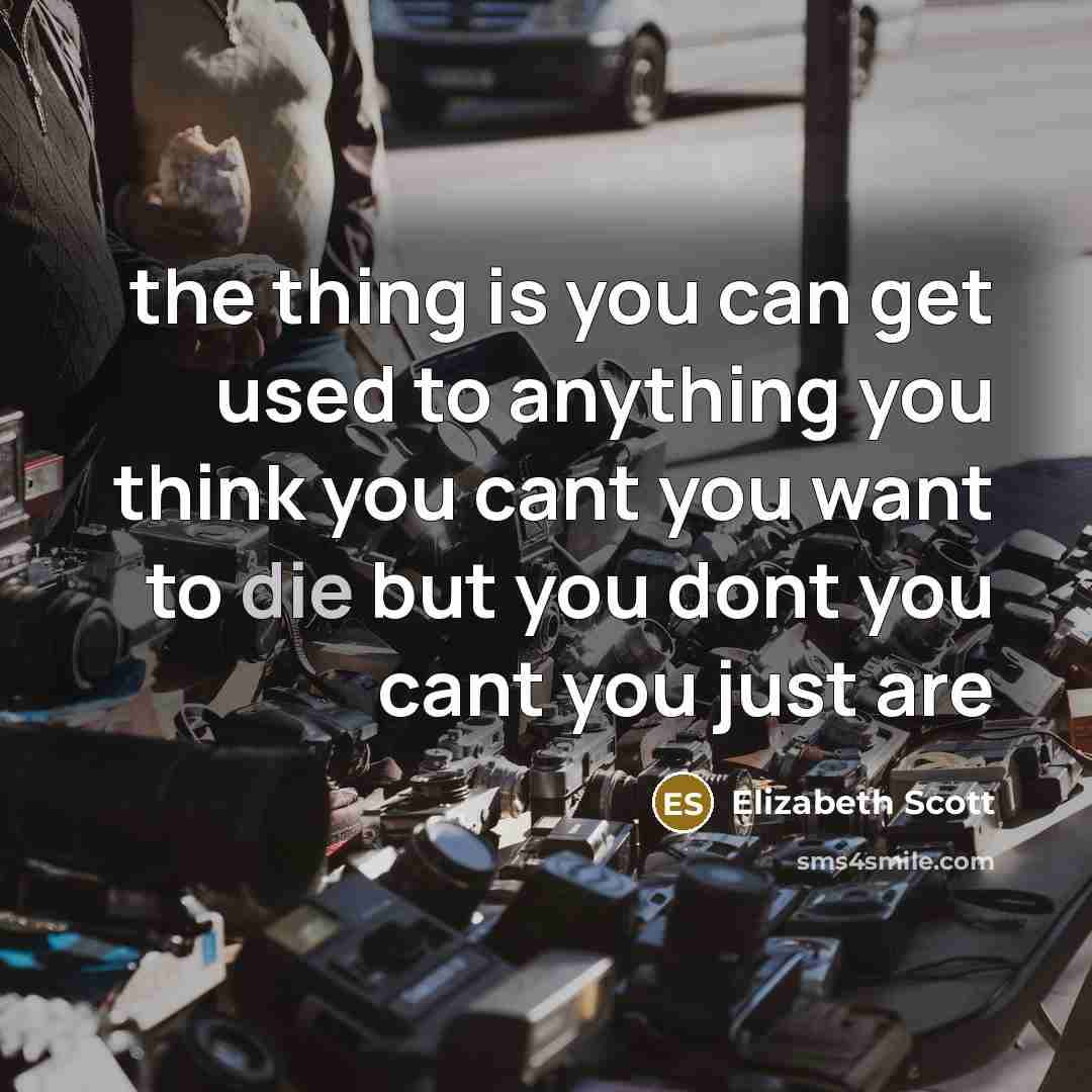 “the thing is you can get used to anything you think you cant you want to die but you dont you cant you just are” quote by Elizabeth Scott