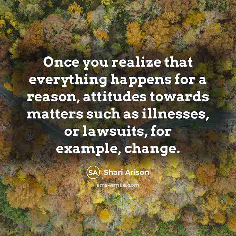 “Once you realize that everything happens for a reason, attitudes…” quote by Shari Arison