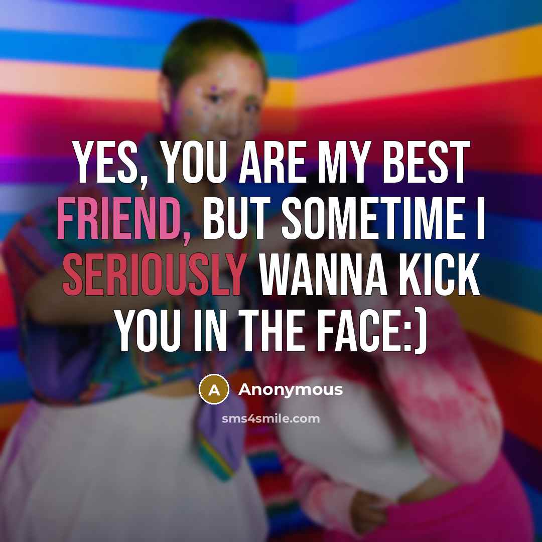 “Yes, you are my best friend, but sometime I seriously wanna kick you in the face:)” quote by Anonymous