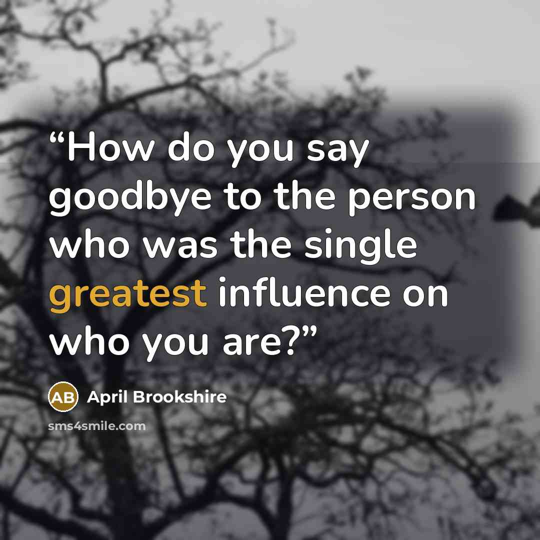 “How do you say goodbye to the person who was the single greatest influence on who you are?” quote by April Brookshire