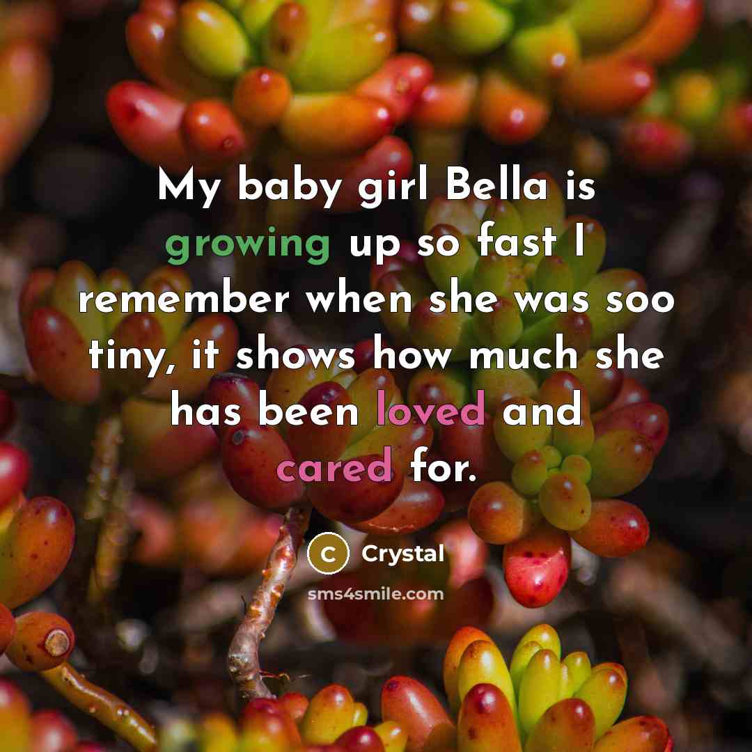 “My baby girl Bella is growing up so fast I remember when she was soo tiny, it shows how much she has been loved and cared for.” quote by Crystal