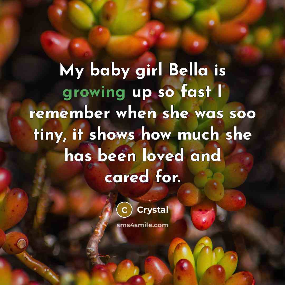 “My baby girl Bella is growing up so fast I remember when she was soo tiny, it shows how much she has been loved and cared for.” quote by Crystal