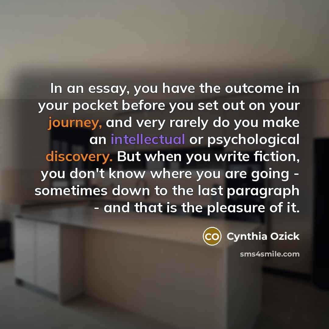 “In an essay, you have the outcome in your pocket…” quote by Cynthia Ozick