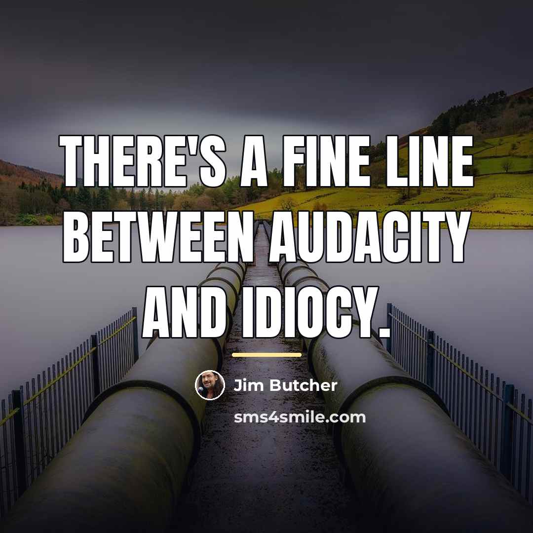 “There's a fine line between audacity and idiocy.…” quote by Jim Butcher