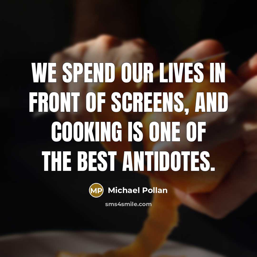 “We spend our lives in front of screens, and cooking…” quote by Michael Pollan