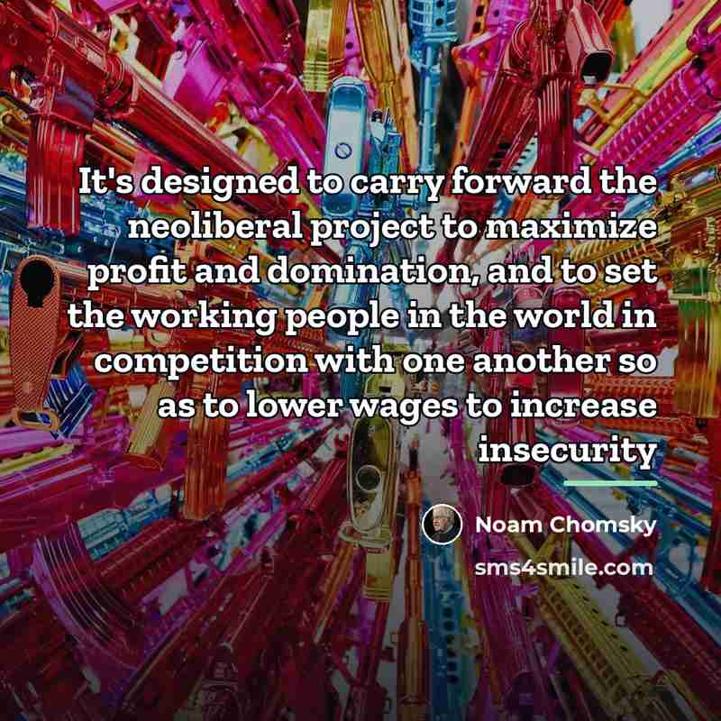 “It's designed to carry forward the neoliberal project to maximize…” quote by Noam Chomsky