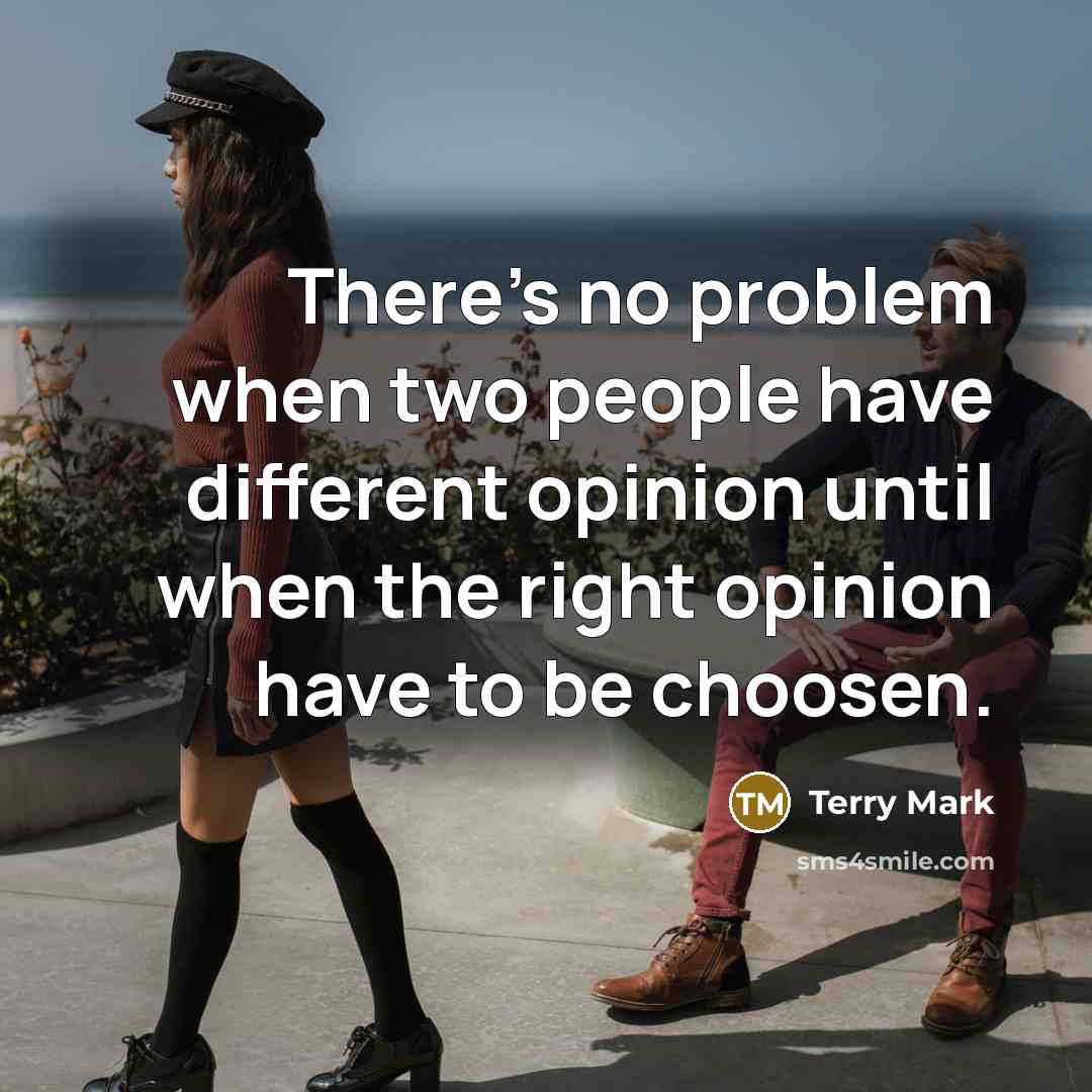“There's no problem when two people have different opinion until when the right opinion have to be choosen.” quote by Terry Mark