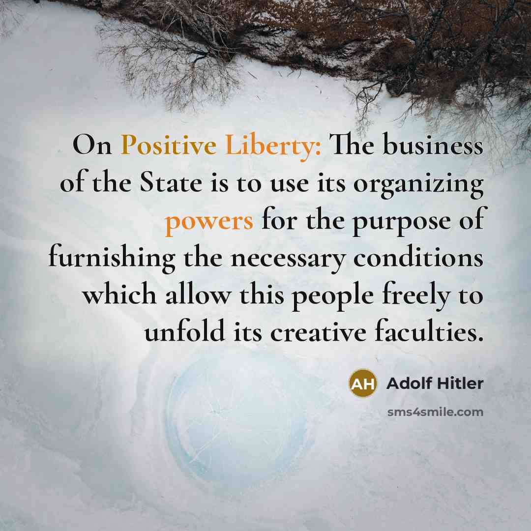 “On Positive Liberty: The business of the State is to…” quote by Adolf Hitler