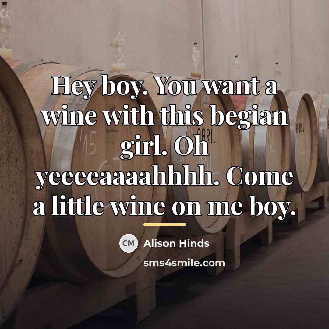 “Hey boy. You want a wine with this begian girl.…” quote by Alison Hinds