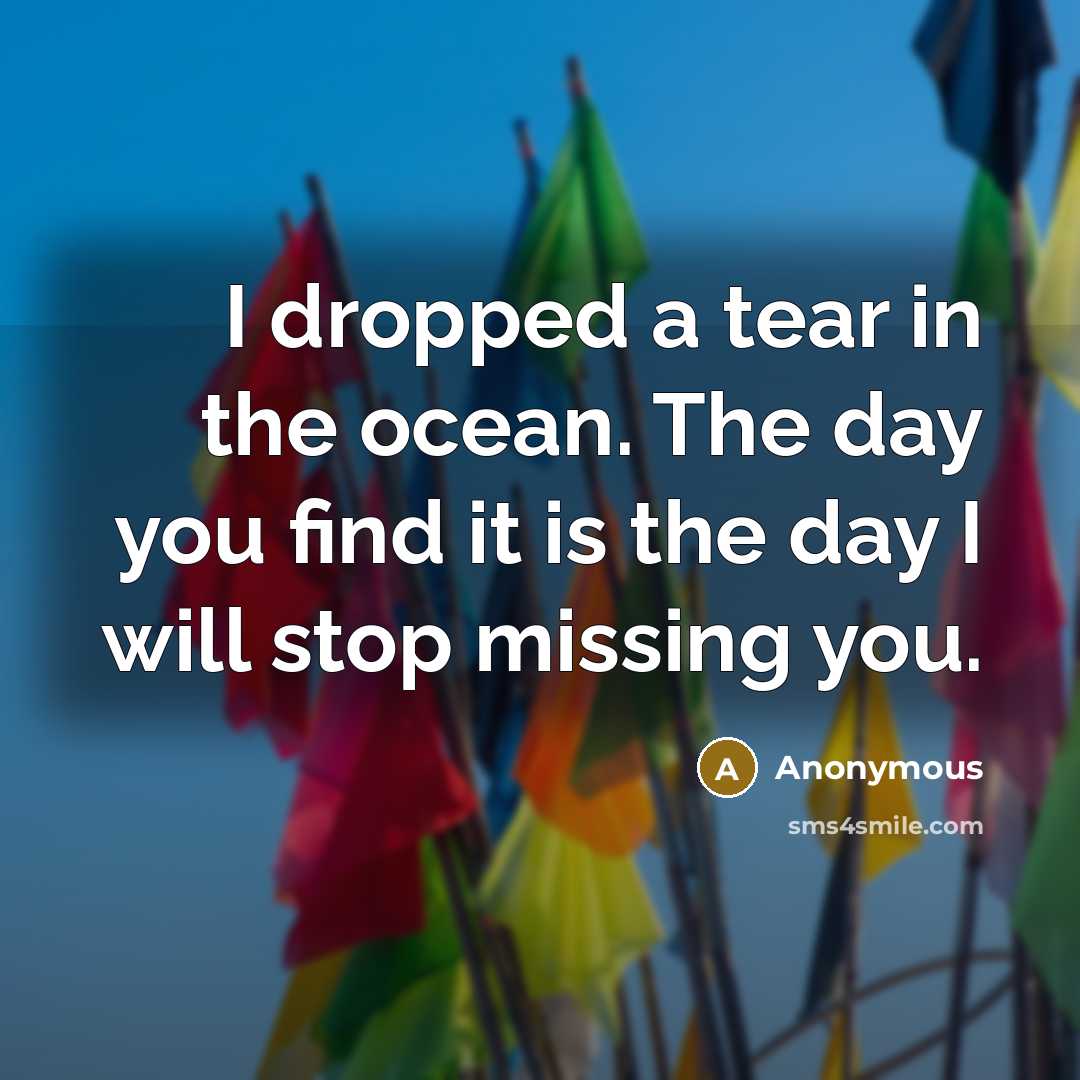 “I dropped a tear in the ocean. The day you find it is the day I will stop missing you.” quote by Anonymous