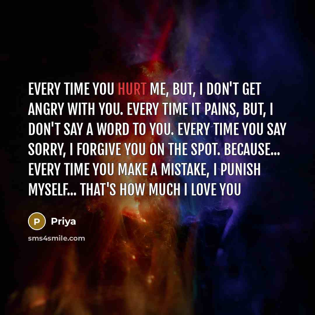 “Every time you hurt me, but, i don't get angry…” quote by Priya